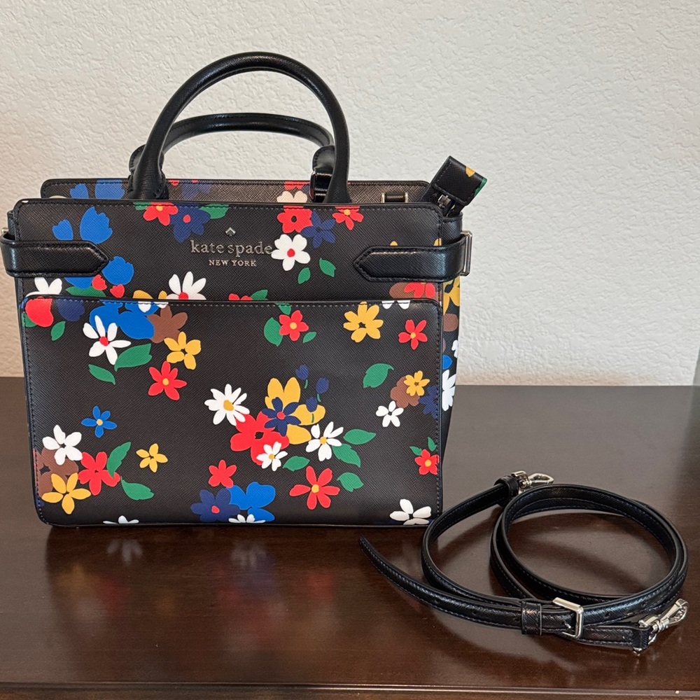 Kate Spade Black Multicolor Floral Satchel